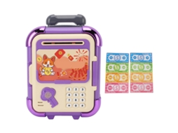 Ats caja de Ahorros Maleta Con Cierre de Huella Digital Y Contraseña, Música Y Luz, Juguete Seguro para Niños, Violeta