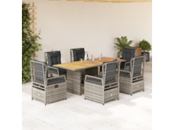 Conjunto 7 Peças Jantar P/ Jardim C/ Almofadões Vime Pe Cinza Dkd Home Decor