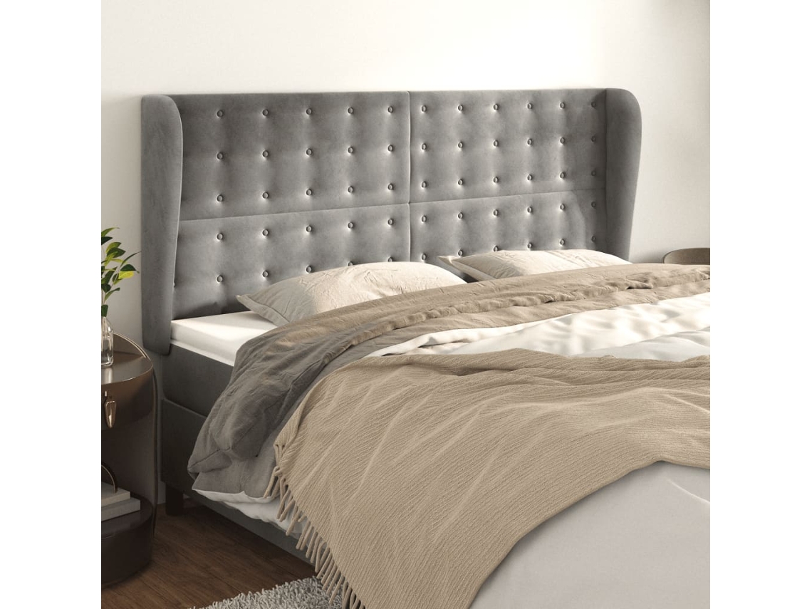 Cabecero con Alas de Terciopelo 203x23x118/128 cm Gris Claro