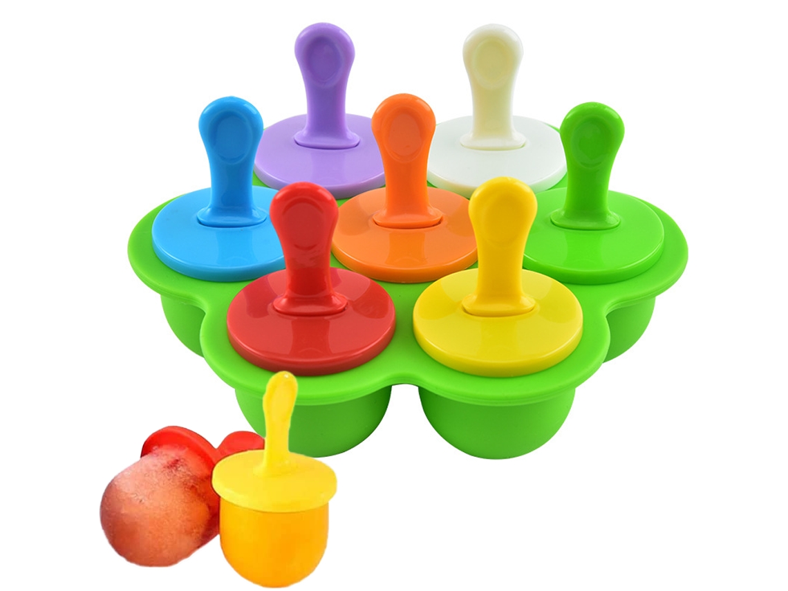 Mini Molde de Picolé de Silicone Molde Diy de 7 Cavidades para Picolé com Palitos de Plástico Coloridos Fabricantes de Picolé