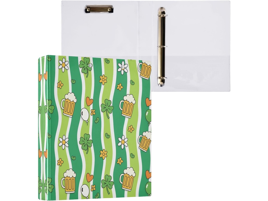 Pasta de 3 Argolas para Tamanho Carta Papéis, Trevos e Cerveja do Dia São Patrício Organizad (27,9 X 21,6 Cm)