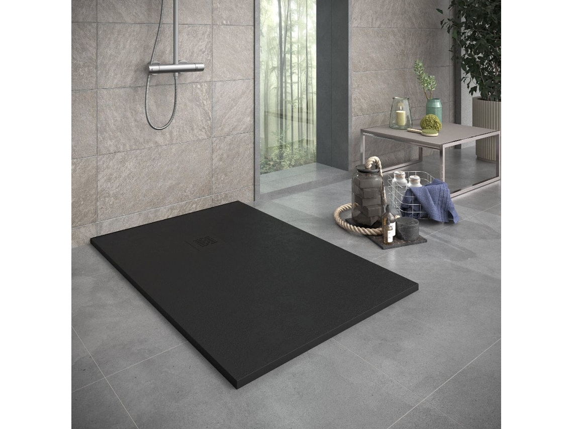 Base de Duche em Resina Slate Antracite 80x80 Cm com grade RC