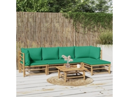 Vidaxl 6 Pcs Conjunto Lounge De Jardim Bambu C/ Almofadões Verdes