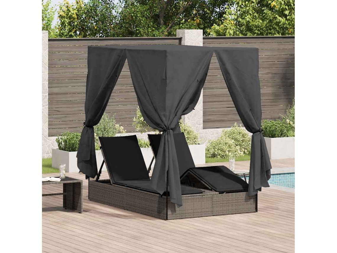 Vidaxl Espreguiçadeira Dupla Cinzeto 205 X 129 X 200 Cm Vime Pe