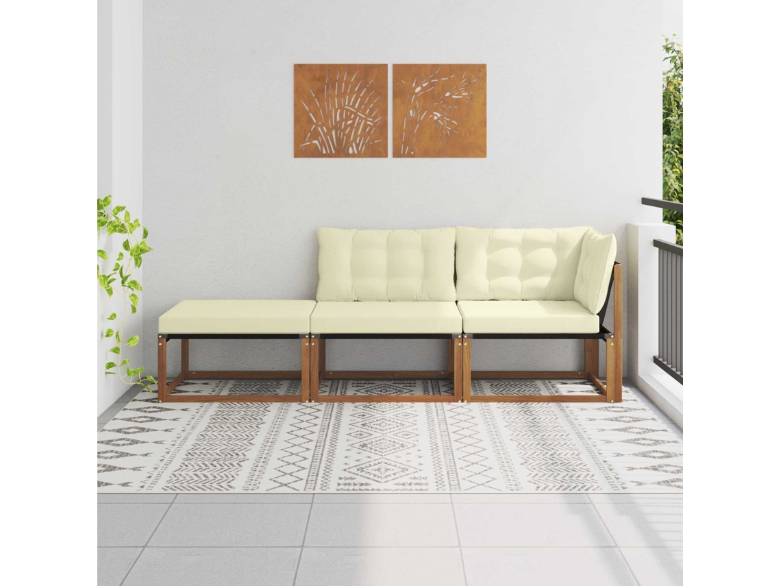 Vidaxl Unidades De Sofá Seccional Para Exterior 3 Peça Natural