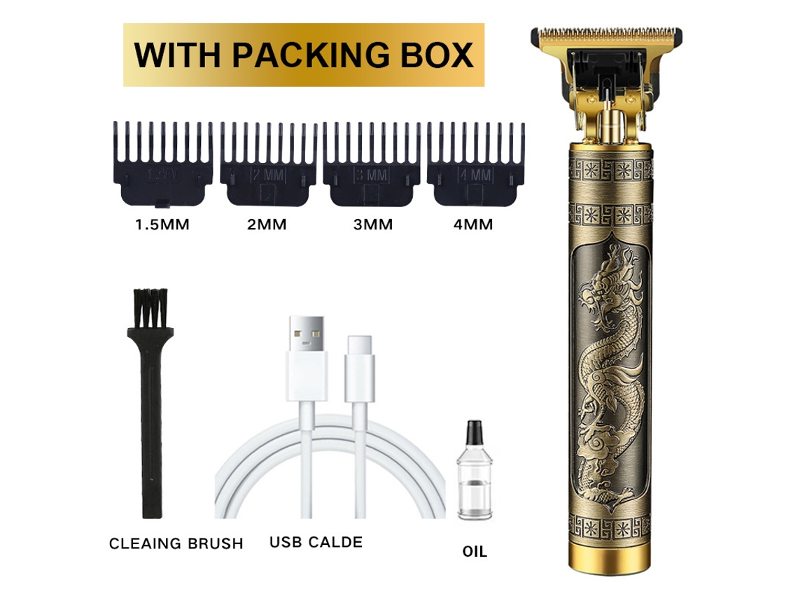 Aparador De Barba E Cabelo Com Design De Dragão Em Relevo, Tela Lcd E Carregamento Tipo-c - Kit Profissional Com 3 Pentes Guia E Caixa