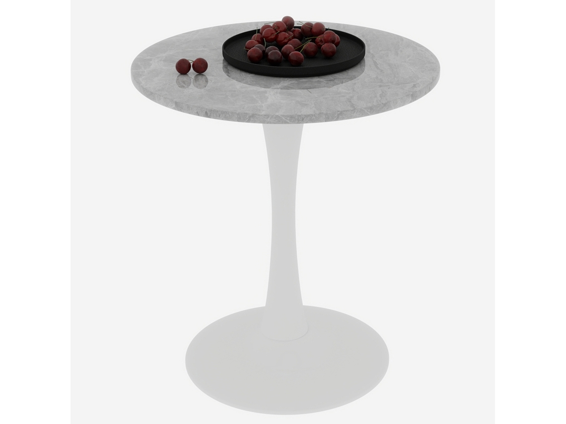 Mesa De Café Branca Moderna De 27,6 Polegadas Com Tampo De Mármore Cinza Claro Para 2 A 4 Pessoas, Perfeita Para Qualquer Espaço.