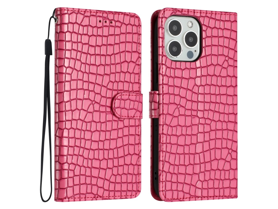 Capa Em Couro Pu Com Suporte Para Iphone 16 Pro Max - Rosa