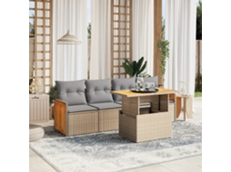 Vidaxl 5 Pcs Conjunto De Sofás P/ Jardim Com Almofadões Vime Pe Bege
