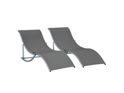 Conjunto De 2 Espreguiçadeiras, Espreguiçadeiras De Jardim, Espreguiçadeira De Tecido, Texteline De Alumínio Ergonômico, Cinza Escuro, 165 X 61 X 63