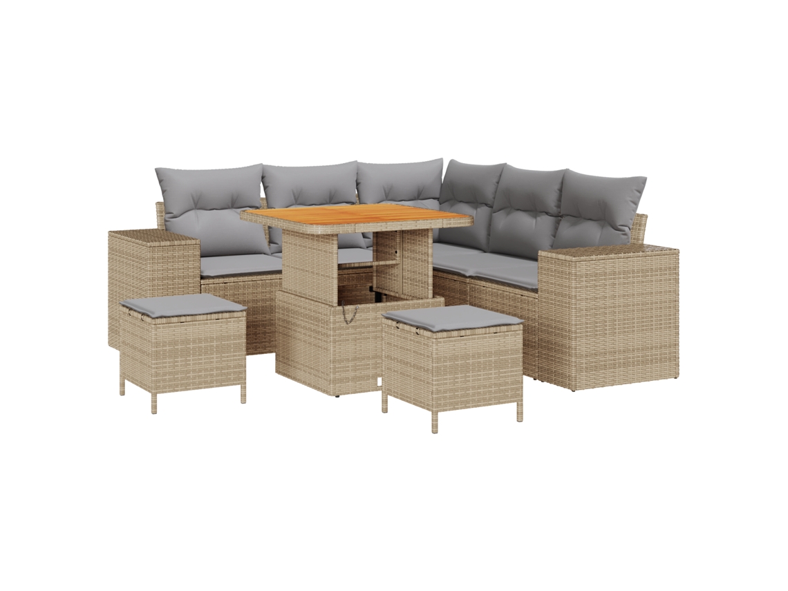 Conjunto 8 De Sofá De Jardim De Vidaxl Com Almofadas Bege Bege Vime Pe