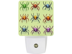 Luminária de parede noturna em formato aranha com sensor crepuscular.