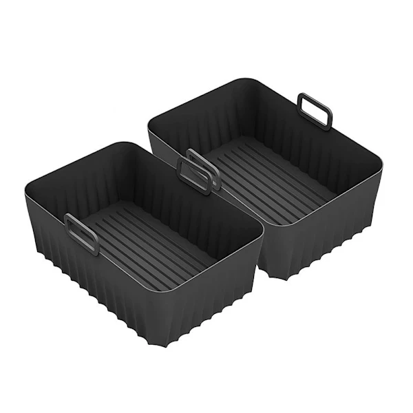 Forro Retangular De Silicone Reutilizável Para Fritadeira A Ar, Adequado Para Forno Com Cesto Duplo, Utensílio De Cozinha, Preto