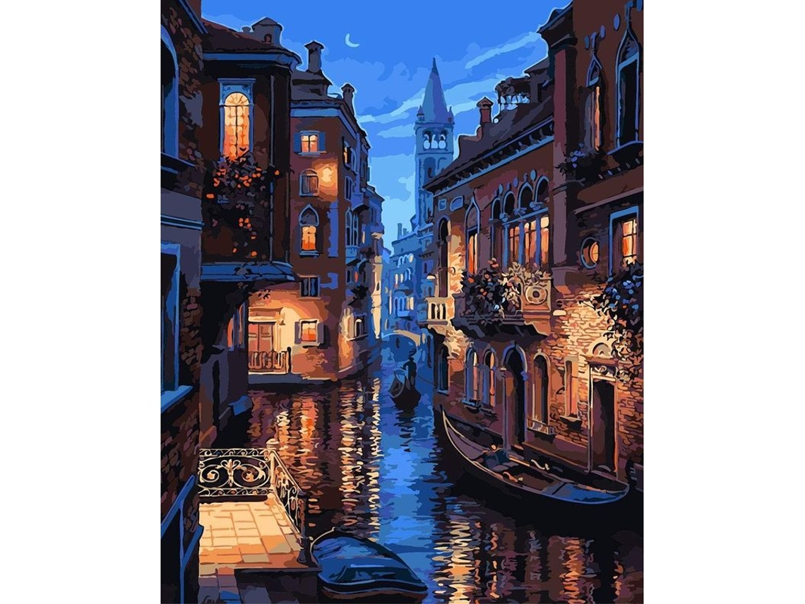 Kit de pintura por números para adultos e crianças iniciantes, 40x50 cm, Noite em Veneza, Itália. Pintura fácil para fazer você mesmo. Presente ideal.