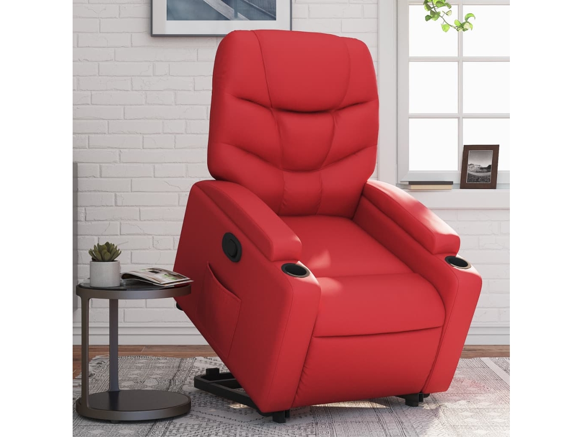 Vidaxl Poltrona Reclinável Elevatória Couro Artificial Vermelho