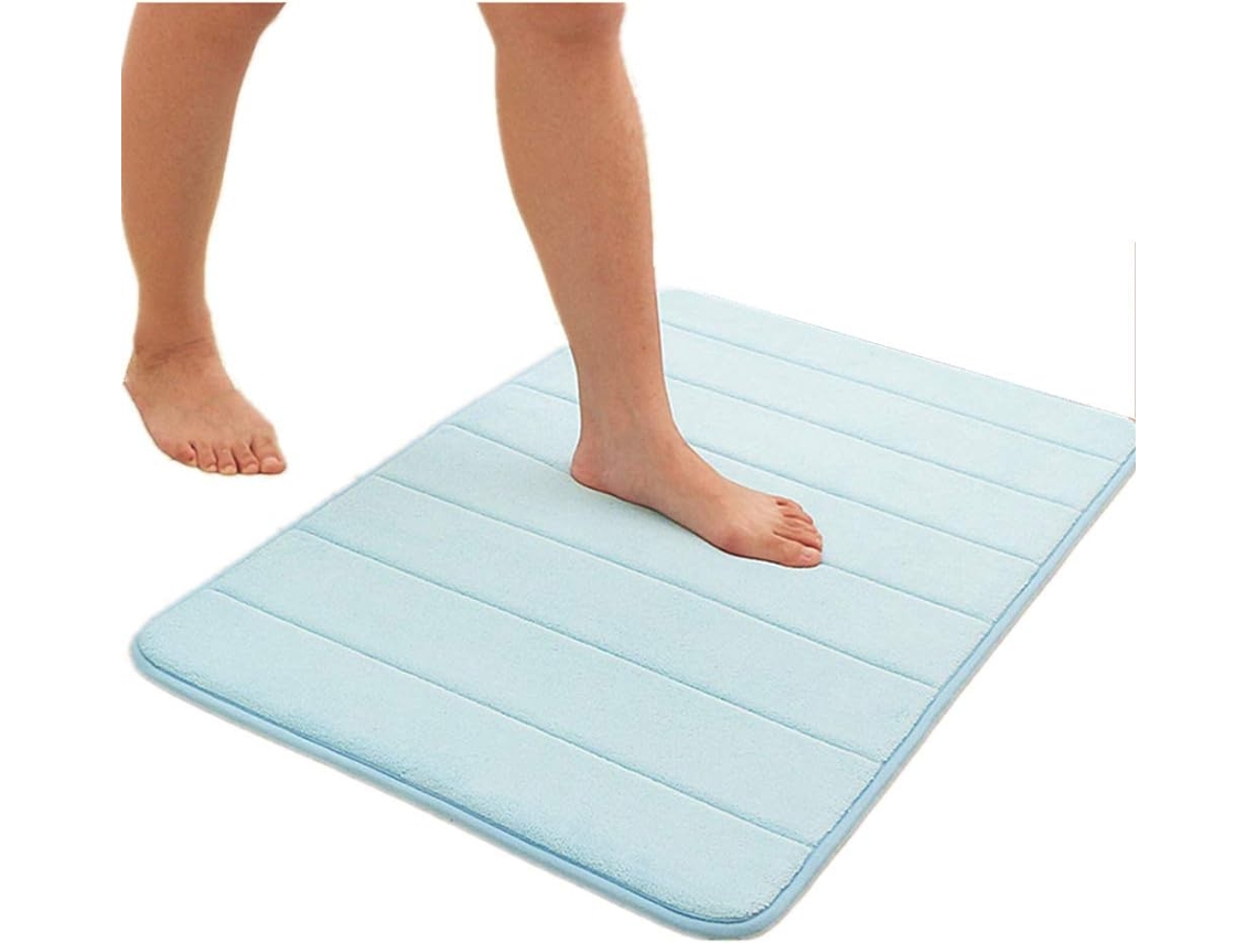 Tapete De Banho Em Espuma De Memória Antiderrapante 50x80cm Azul Celeste