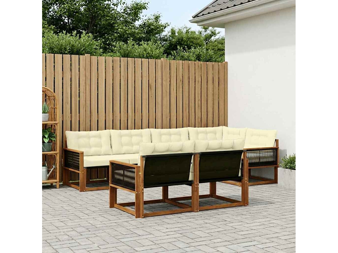 Vidaxl Conjunto De Sofás Para Exterior 7 Unid. Natural E Creme