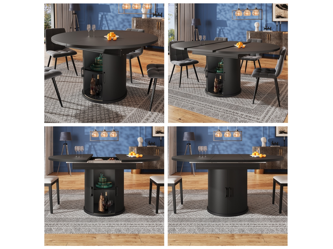 Mesa Extensível Redonda Oval 118 158cm Nogueira Preta 6p VELTRIX