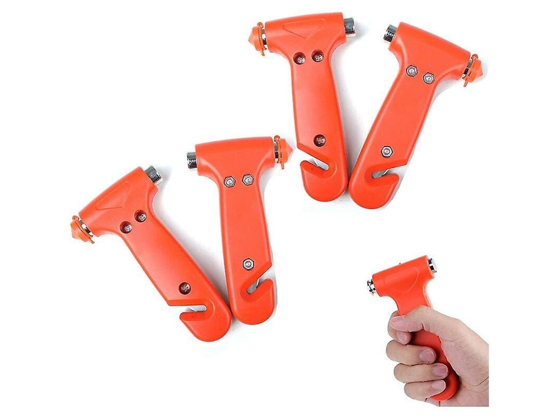 Martelo de Emergência para Carro, 4 Peças, Martelo de Segurança 2 em 1 para Carros, Quebra vidros e Cortador de Cinto, Primeiros Socor AQUAFORGE