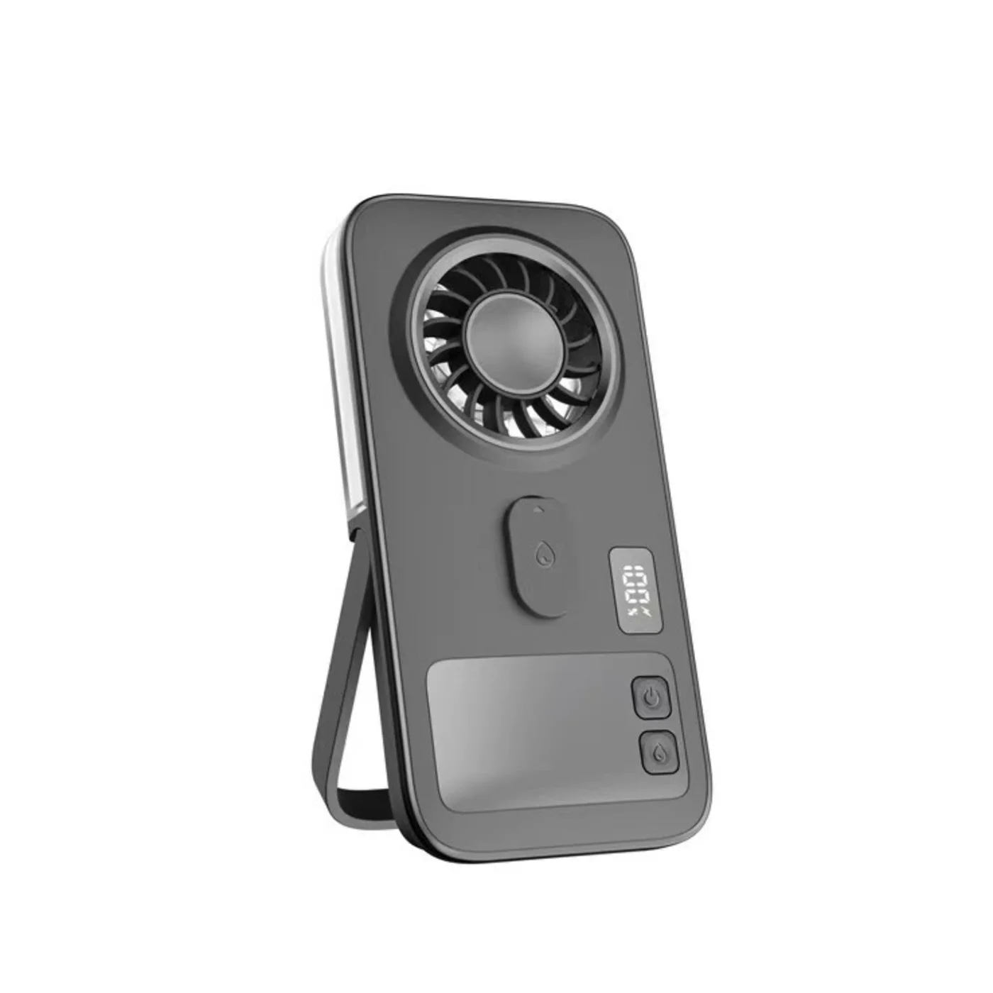 (preto) Ventilador Portátil De Mão Com Spray, Recarregável, Quatro Velocidades, Visor De Led
