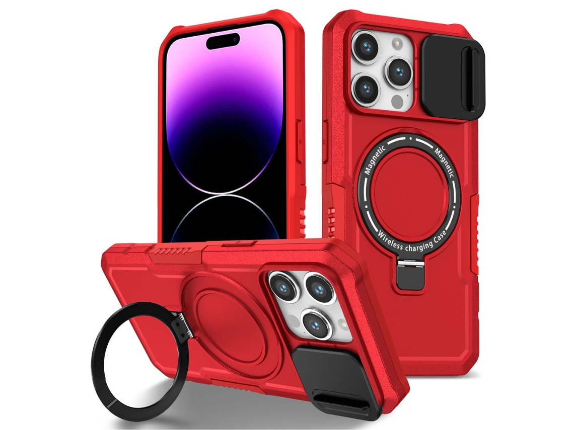 Suporte Casa Magsafe Para Iphone 15 Pro Pele Sintética Vermelho