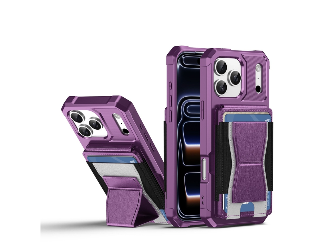 Capa Para Iphone 17 Pro Max Híbrido Carteira Slot Cartão Roxo Czhhmart
