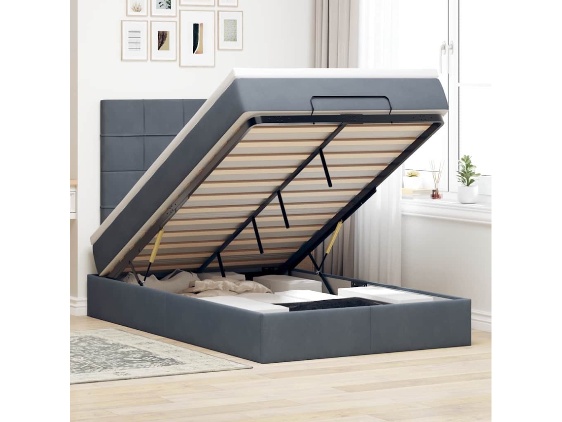 Vidaxl Estrutura De Cama Otomana Com Colchões Cinza Escuro Veludo
