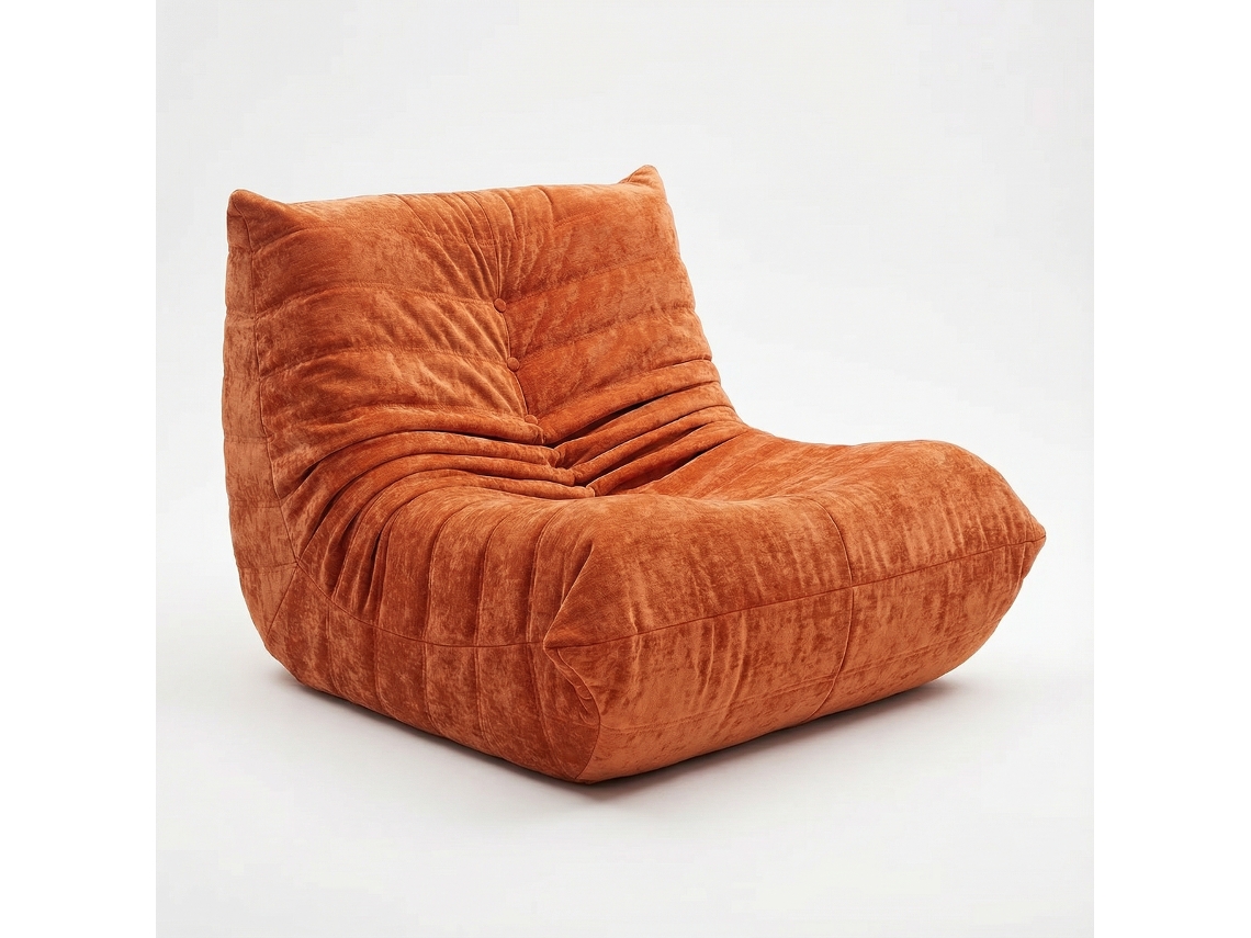 Poltrona 1 Lugar - Puff Com Encosto - Cadeira Preguiçosa - Sem Montagem, Ergonômica - Chenille Laranja 80x100x72 Cm