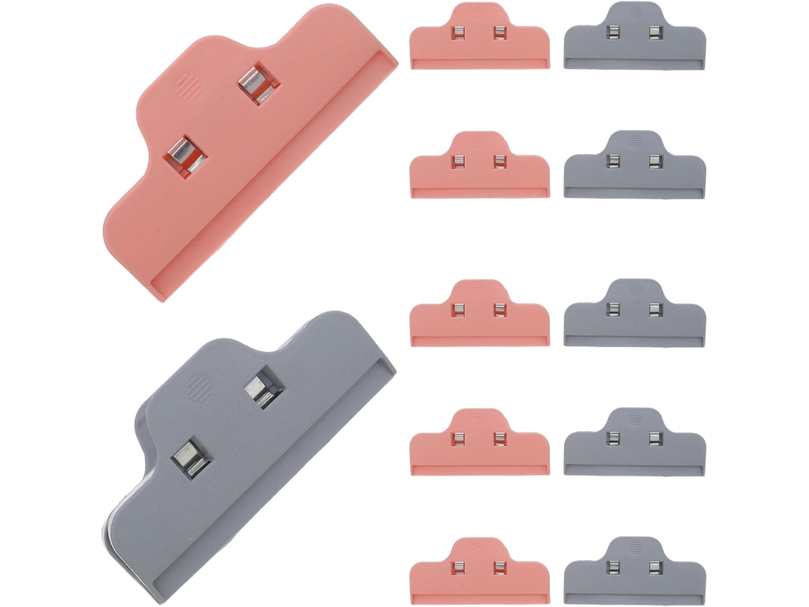 Clips para fechar sacos plásticos de alimentos, 12 unidades, 6 rosas e fitas, resistentes à umidade, para cozinha.