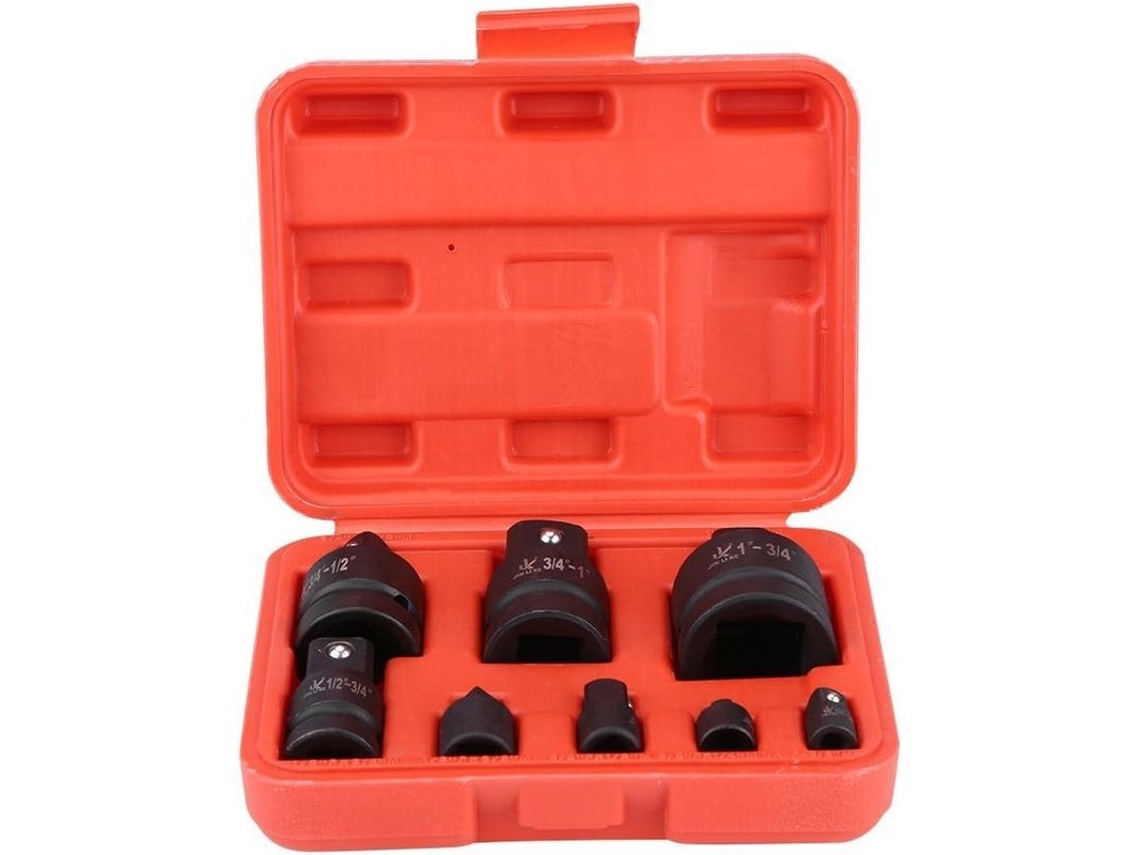 Conjunto De 8 Adaptadores Reductores De Herramientas De Conector, 1/4, 3/8, 1/2, 3/4, 1, Acero Cromado, Caja Plástica Roja