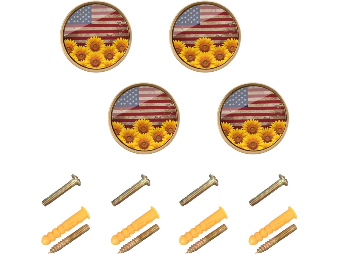 Guoche Puxadores Redondos Para Armários, Girassóis Americanos, Bandeira Americana, Puxadores Para Portas E Gavetas, 32mm