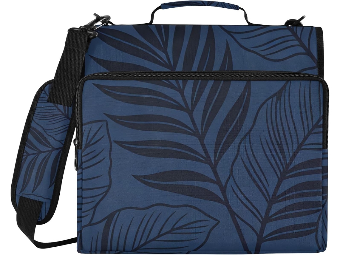 Pasta Azul Escura De 3 Argolas Com Zíper, Alça De Ombro E Mão, Vários Bolsos, Modelo Portátil Ideal Organização De