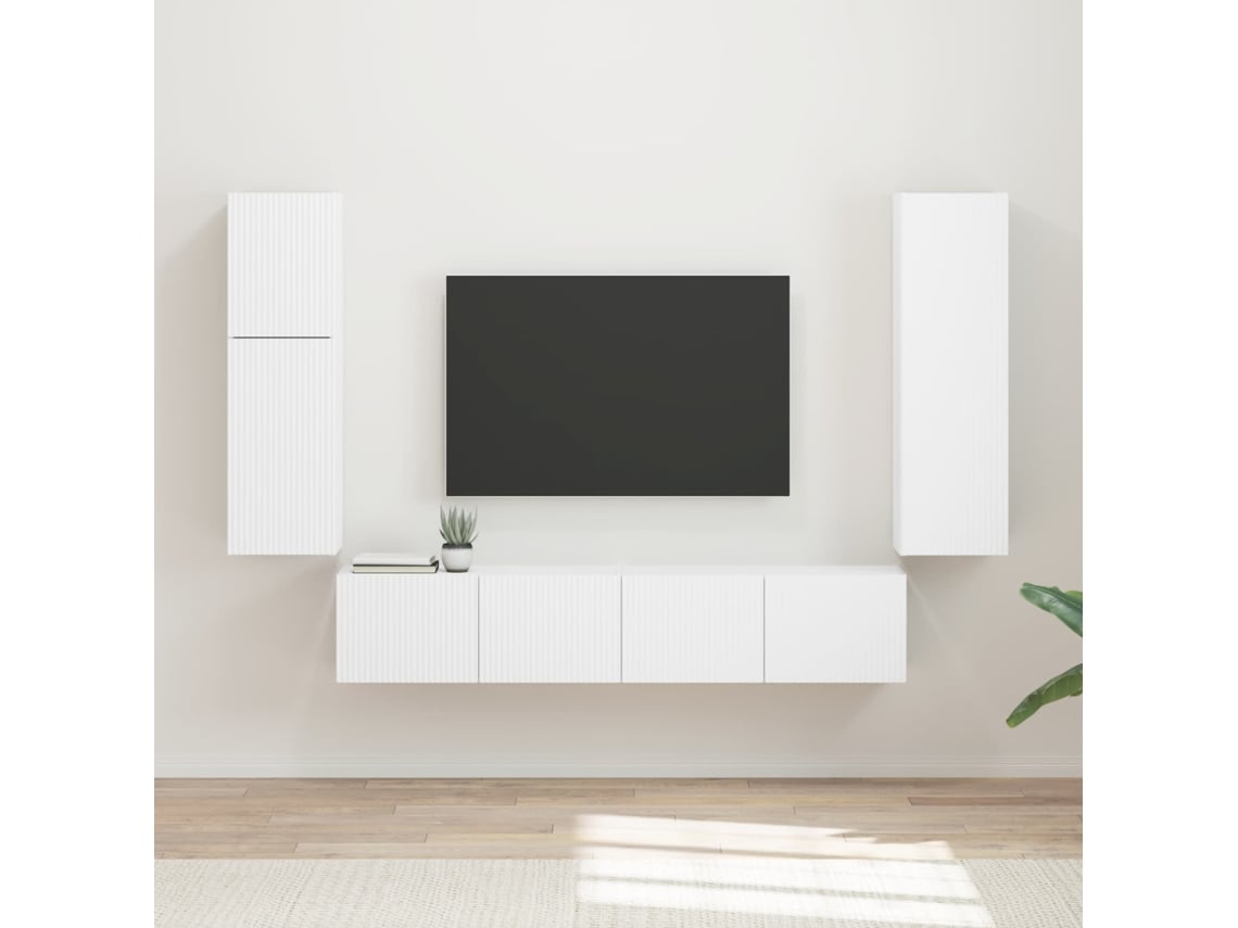 Conjunto De Móvel De Tv 4 Pcs Branco Madeira Processada