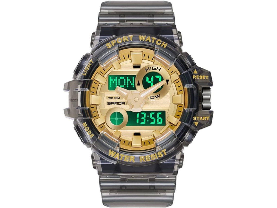 Lurelia Relógio Digital Feminino, Visor Digital, Led, Cronómetro, Alarme, Data/calendário, 12/24h, Luminoso, Duplo Fuso/mostrador, 54mm, Resina