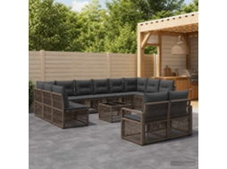 Vidaxl Conjunto De Sofá De Jardim 14 Unid. Cinzento Vime Pe