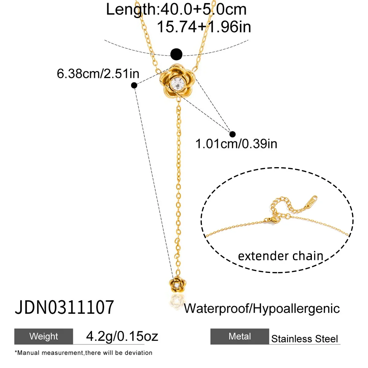 Colar Com Pingente De Lua E Flor De Cristal, Joia Simples Em Aço Inoxidável Banhado A Ouro.