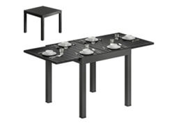 Mesa De Jardim Extensível Para 4-6 Pessoas Com Extensão De Autoarmazenamento De Alumínio Com Efeito Madeira, 80-160 X 80 Cm, Preto