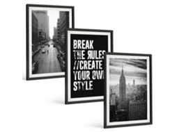 Conjunto De Pinturas Ruas Da Cidade, Inspiração Em Preto E Branco Espelharte (3 Peças 40x60 Cm)