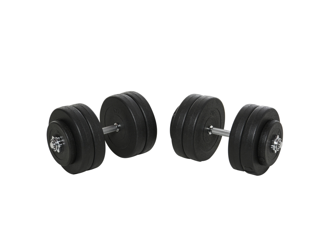 Halteres 2x25kg, kit com 12 placas, revestimento plástico, antirruído, preto | S/MARCA