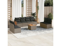 Vidaxl 9 Pcs Conjunto Sofás P/ Jardim Com Almofadões Vime Pe Cinzento
