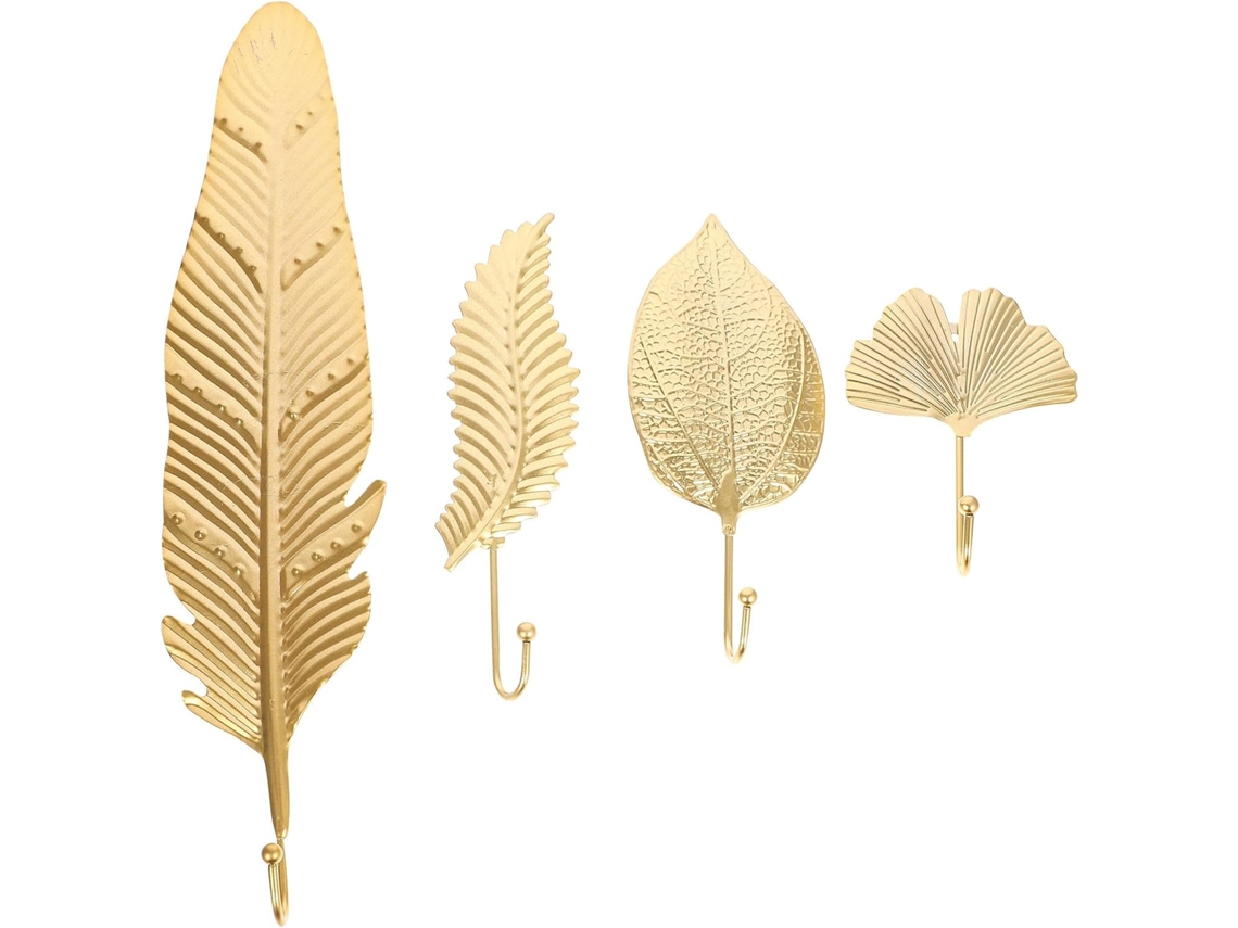 Elegantes Ganchos De Parede Em Ferro Dourado Formato Folha, Conjunto