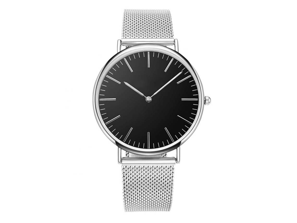 Relógio de pulso masculino à prova d'água com movimento de quartzo e pulseira de malha de aço (preto)