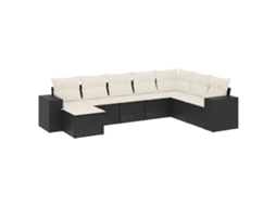 Conjunto 8 sofás de jardim VIDAXL com almofadões vime PE preto
