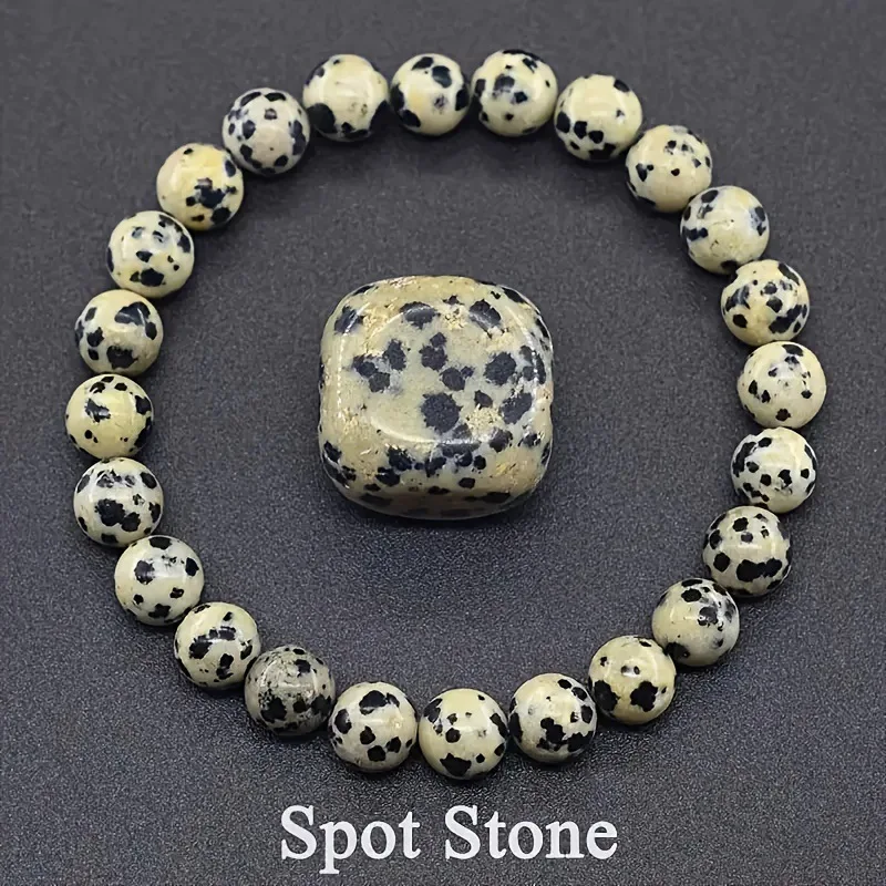 Pulseira de Contas de Pedra Natural com Pedras Manchadas, Ideal para Ioga, Reiki, Cura, como Amuleto e Talismã da Sorte. MDUG (19 Cm)