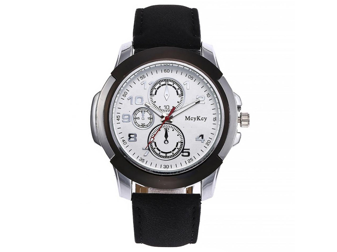 Reloj De Pulsera Hombre Mcykcy De Cuero Pu Y Aleación Dial Redondo Grande De Cuarzo Negro