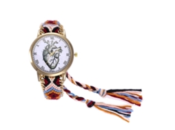 Relógio Pulseira Feminino de Lã Tecida com Números Romanos Movimento Quartzo Café