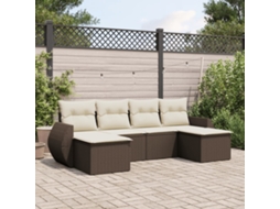 Vidaxl 6 Pcs Conjunto De Sofás Jardim C/ Almofadões Vime Pe Castanho