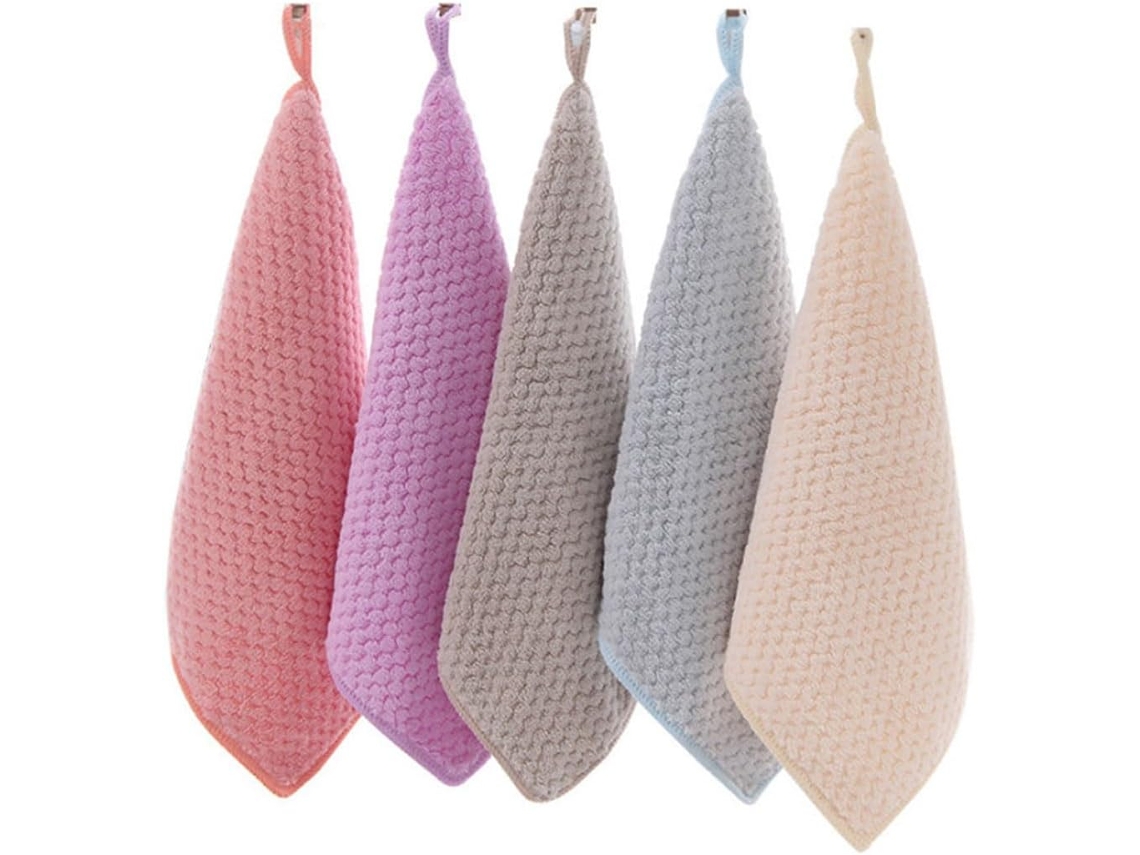 Conjunto de 5 Toalhas de Lã Coral com Alça para Pendurar, Absorventes para Casa, Banheiro e Cozinha AQUAFORGE