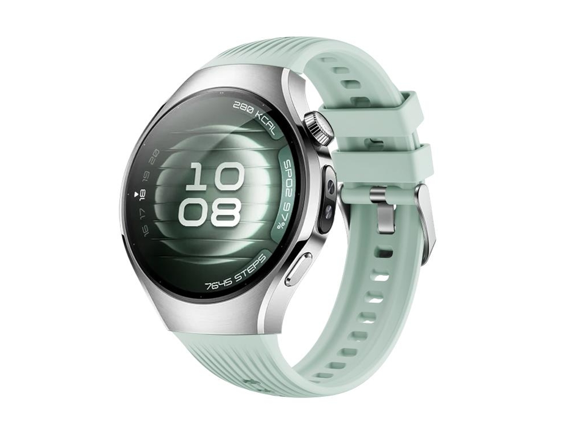 Bracelete Para Huawei Watch 5 (42mm) - Silicone Vertical - Fivela De Aço Prate Verde Claro