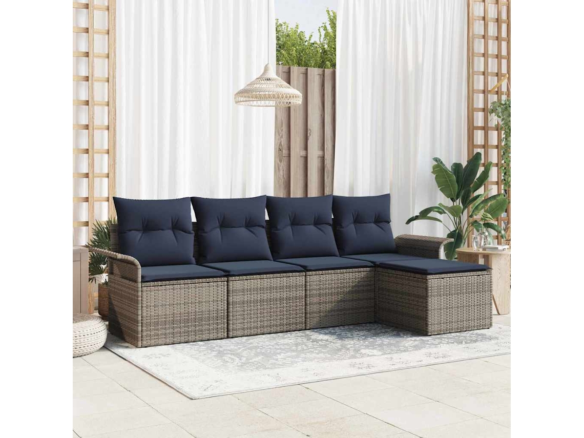 Vidaxl Conjunto De Sofá De Jardim 5 Unid. Cinzeto Vime Pe